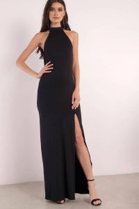 tobi.com - high neck sleeveless black halter maxi dress with thigh slit