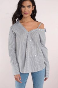 tobi.com - multiway striped dress shirt off the shoulder