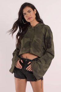 tobi.com - camo print cropped hoodie with bell sleeves