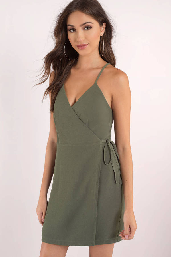 tobi.com - sleeveless wrap shift mini dress in olive