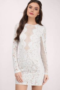tobi.com - white lace long sleeve high neck bodycon dress