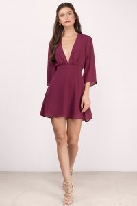 Sweet talk in the Take It Slow Skater Dress. There are endless reasons to love this cute deep v dress featuring a flattering fit at the waist, sheer fabric, and flared quarter sleeves. Finished with a hidden zipper back closure. It's our fave long sleeve dress that we want to wear for weddings, elegant evenings, and ya know... everything else.