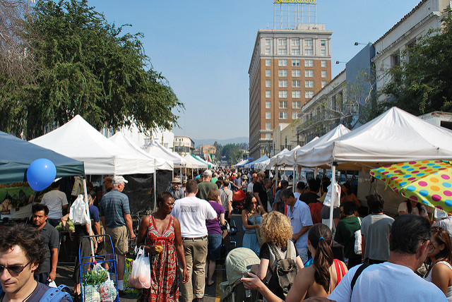 people in los angeles shopping at the Hollywood Farmers' Market