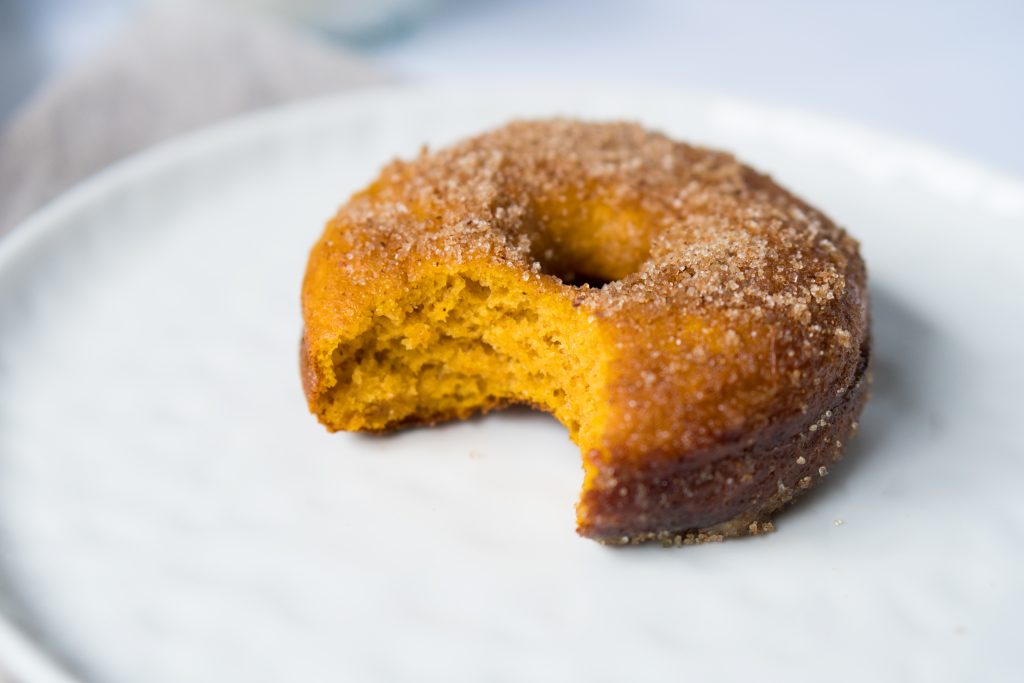 close up of vegan pumpkin donut
