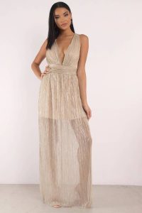 Tobi.com - Out to Town Gold Plunging Maxi Dress