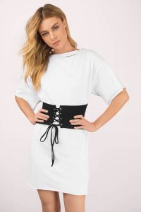 Tobi.com - Keep Me White & Black Waistbelt T-Shirt Dress
