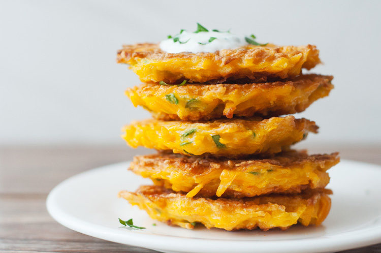a stack of butternut squash fritters