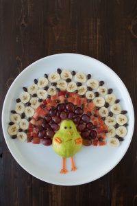 fruit designed to be a thanksgiving turkey