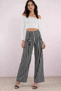 Shop the West Coast Black & White stripe lace up pants at tobi.com!