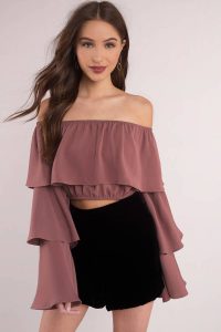 tobi.com - show dark rose off shoulder ruffled blouse