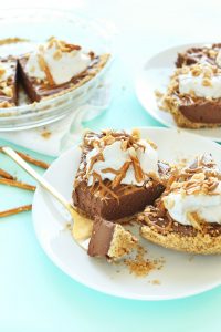 vegan pie recipes - pretzel peanut butter chocolate pie