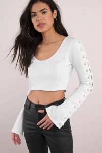 KNOT SORRY WHITE LACE UP CROP TOP at tobi.com!