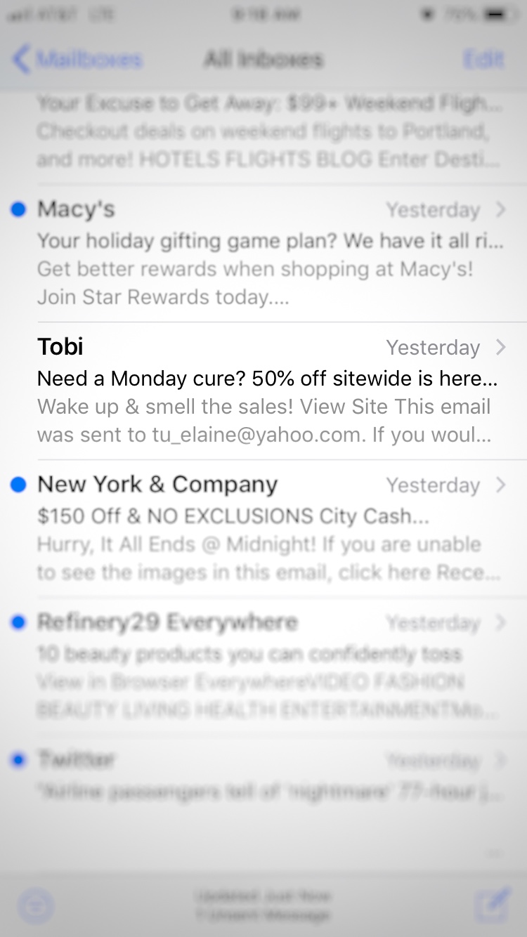 email promotions inbox tobi sale 50% off