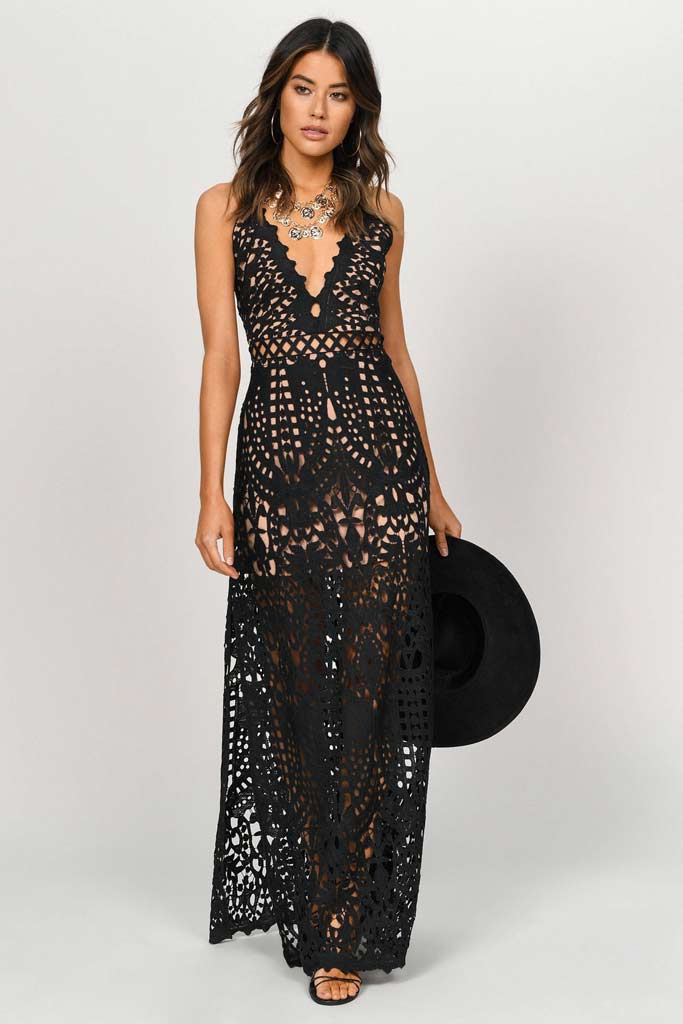 A black lace maxi dress for a beach party