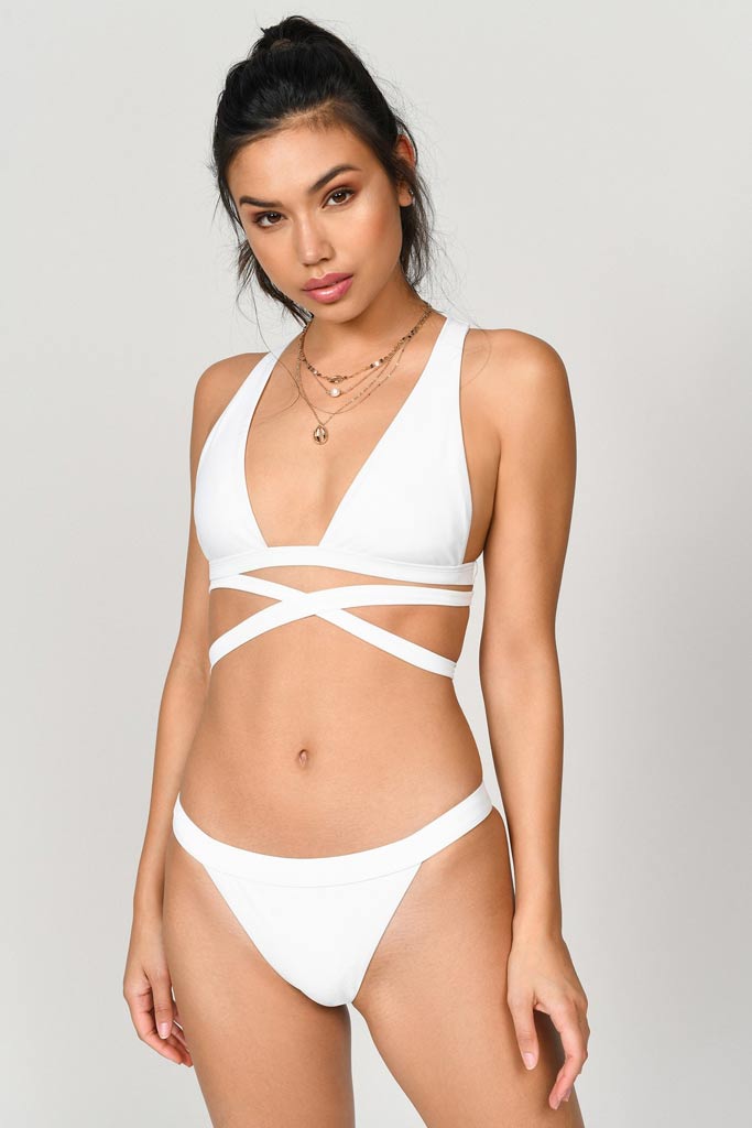 A chic white bikini top and bottom